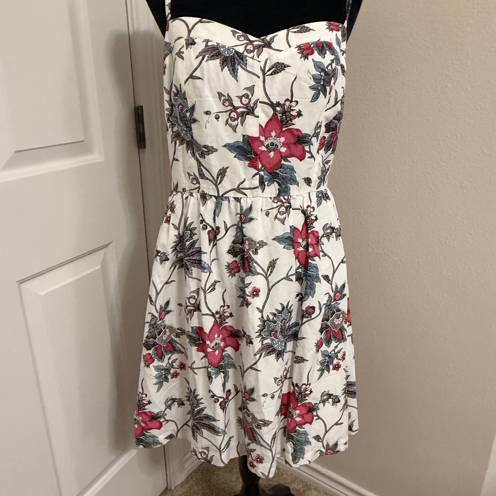 Ann Taylor LOFT Floral Linen Blend Sundress White Red Blue Size 10 Sleeveless